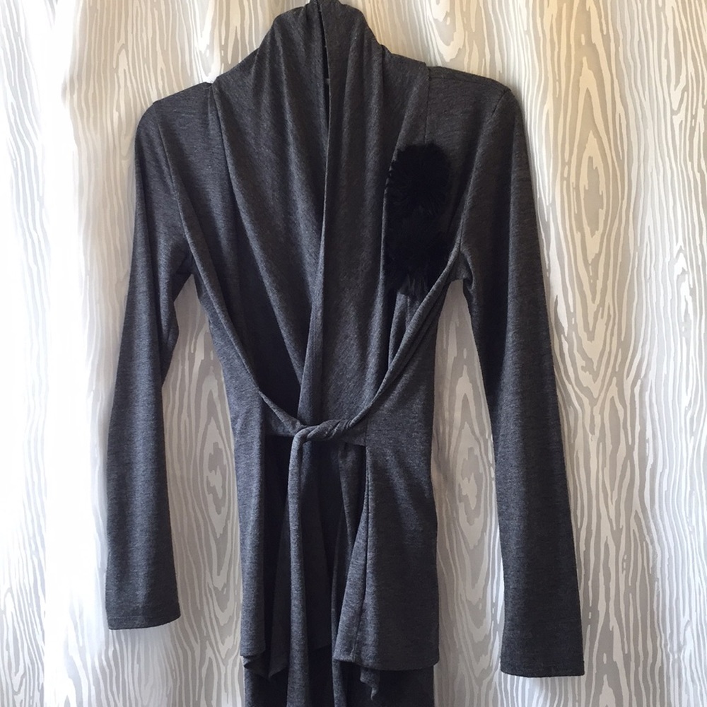 Wrap/tie lightweight sweater with flower detail